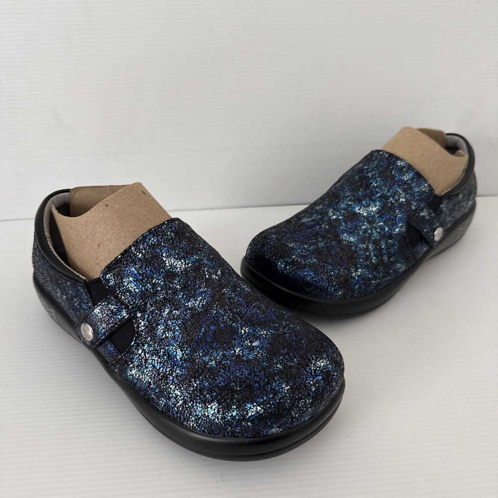 Alegria Shoes Blue Metallic Leather Nursing Comfort Clogs‎ Size 7 Mule Slip On
